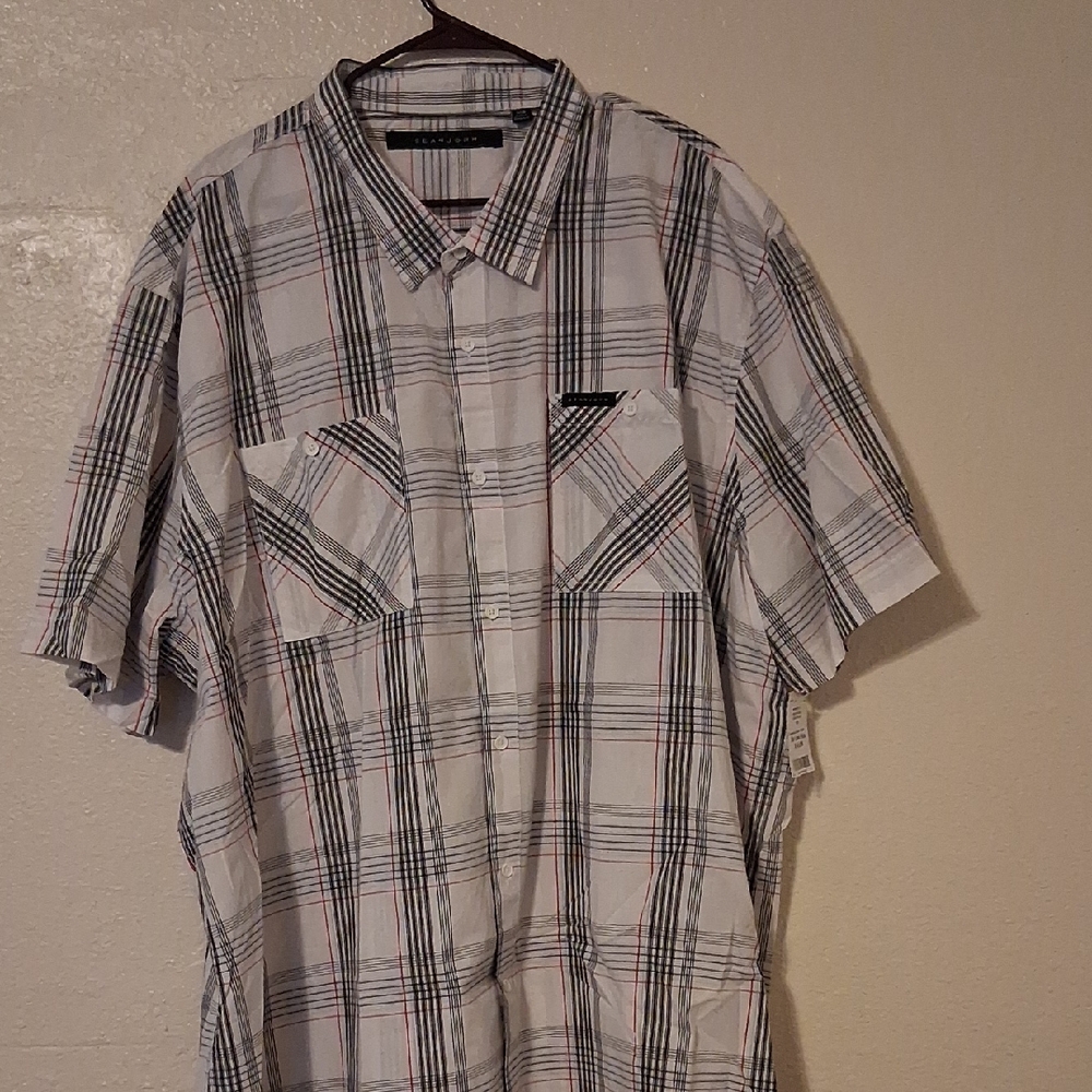 Sean John Black and White Plaid Button Down Shirt